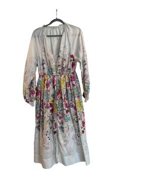 White Floral Long Sleeve Midi Dress - Women's